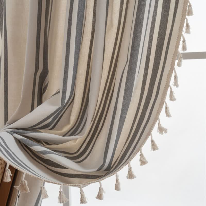 Gray & White Stripe Tassel Curtain - image 5