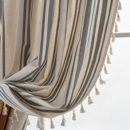 Gray & White Stripe Tassel Curtain - image 5