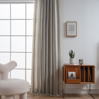 Gray & White Stripe Tassel Curtain - image 1