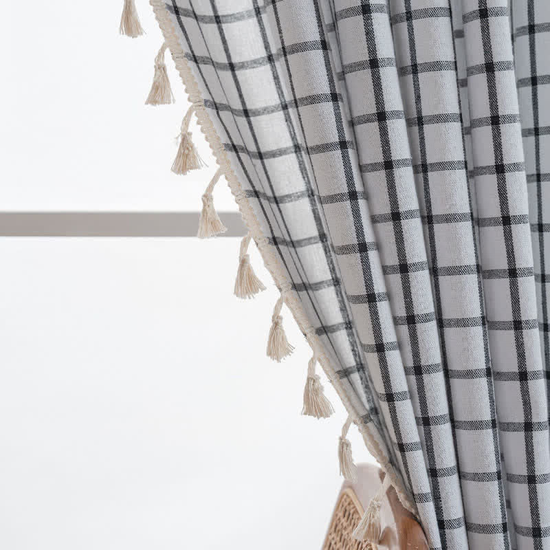 Minimalist Black White Grid Check Curtain - image 7