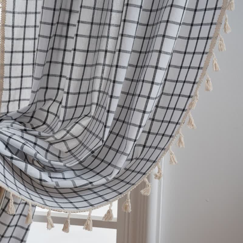 Minimalist Black White Grid Check Curtain - image 3
