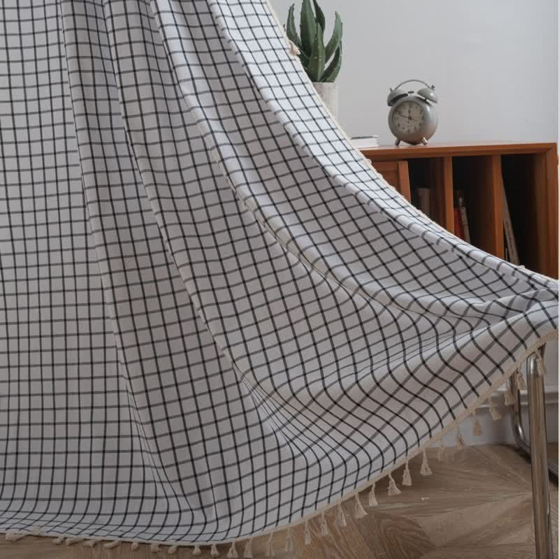 Minimalist Black White Grid Check Curtain - image 1