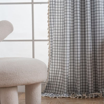 Minimalist Black White Grid Check Curtain - image 2