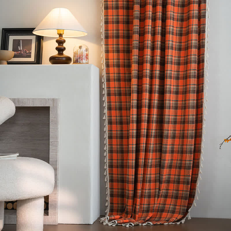 Bright Orange Plaid Tassel Curtain - image 3