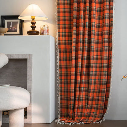 Bright Orange Plaid Tassel Curtain - image 3