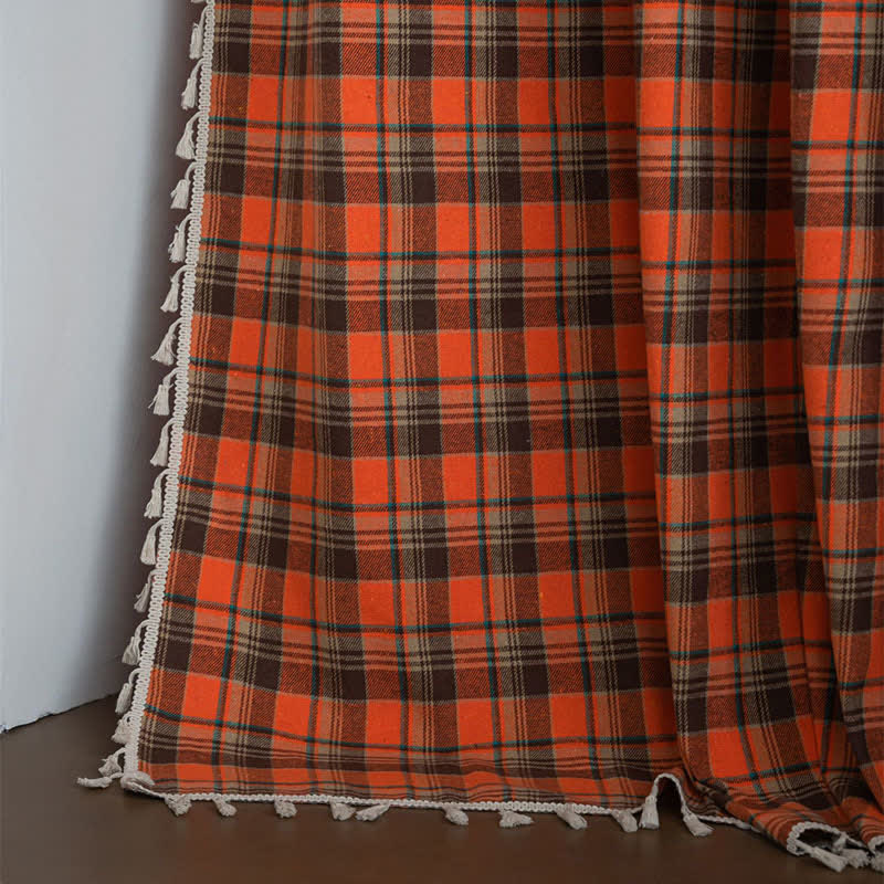 Bright Orange Plaid Tassel Curtain - image 6