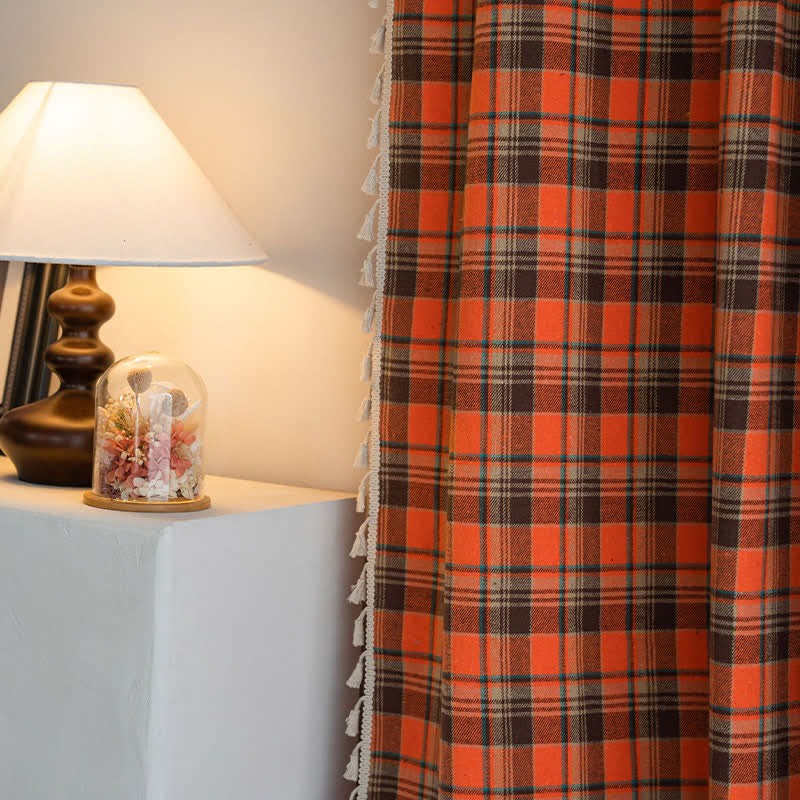 Bright Orange Plaid Tassel Curtain - image 9