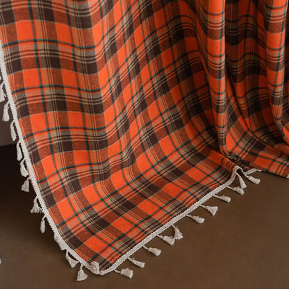 Bright Orange Plaid Tassel Curtain - image 7