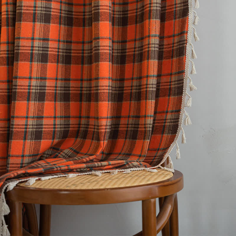 Bright Orange Plaid Tassel Curtain - image 8
