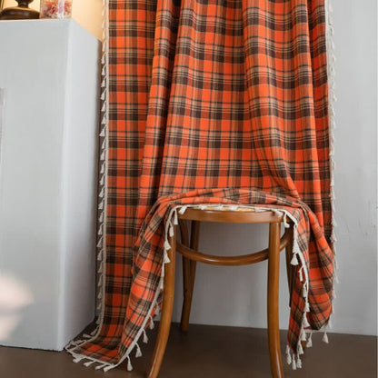 Bright Orange Plaid Tassel Curtain - image 4