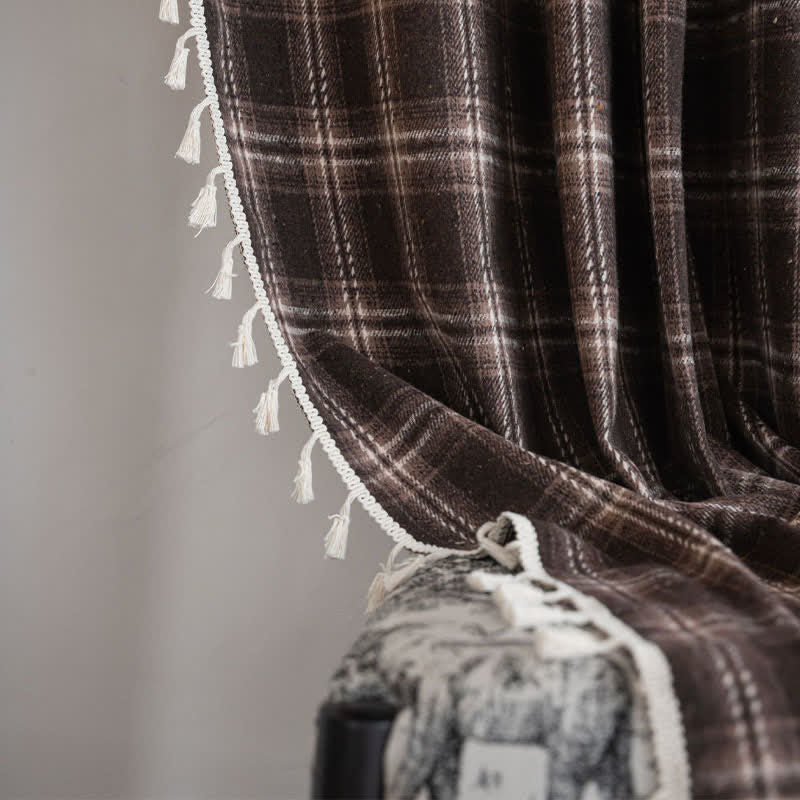 Vintage Style Plaid Tassel Curtain - image 9