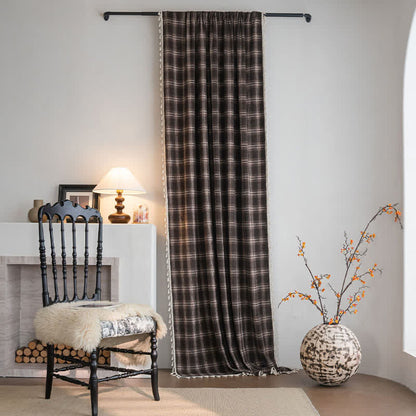 Vintage Style Plaid Tassel Curtain - Grommet - 59" x 110" - image 0