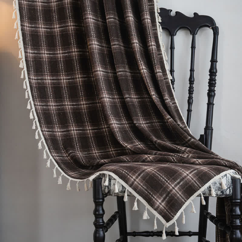 Vintage Style Plaid Tassel Curtain - image 3