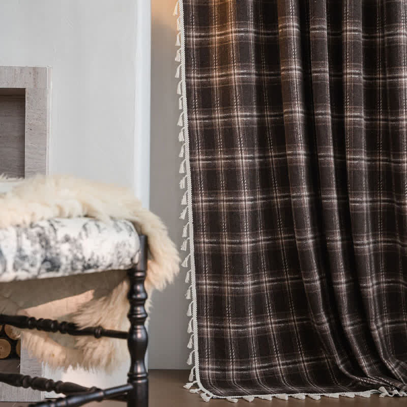 Vintage Style Plaid Tassel Curtain - image 1