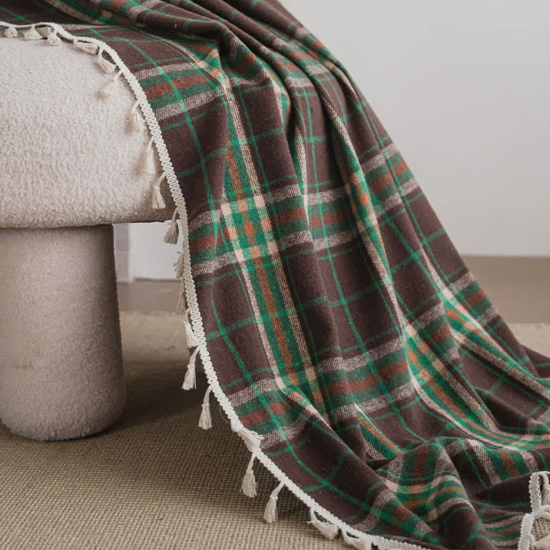 Vintage Style Green Plaid Tassel Curtain - image 8