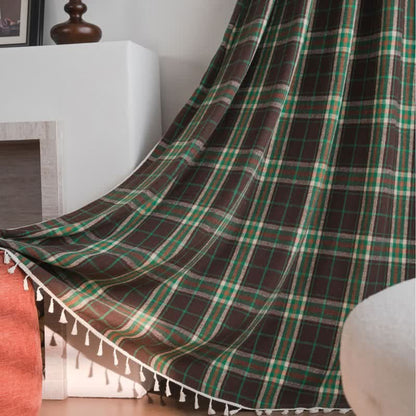Vintage Style Green Plaid Tassel Curtain - image 2