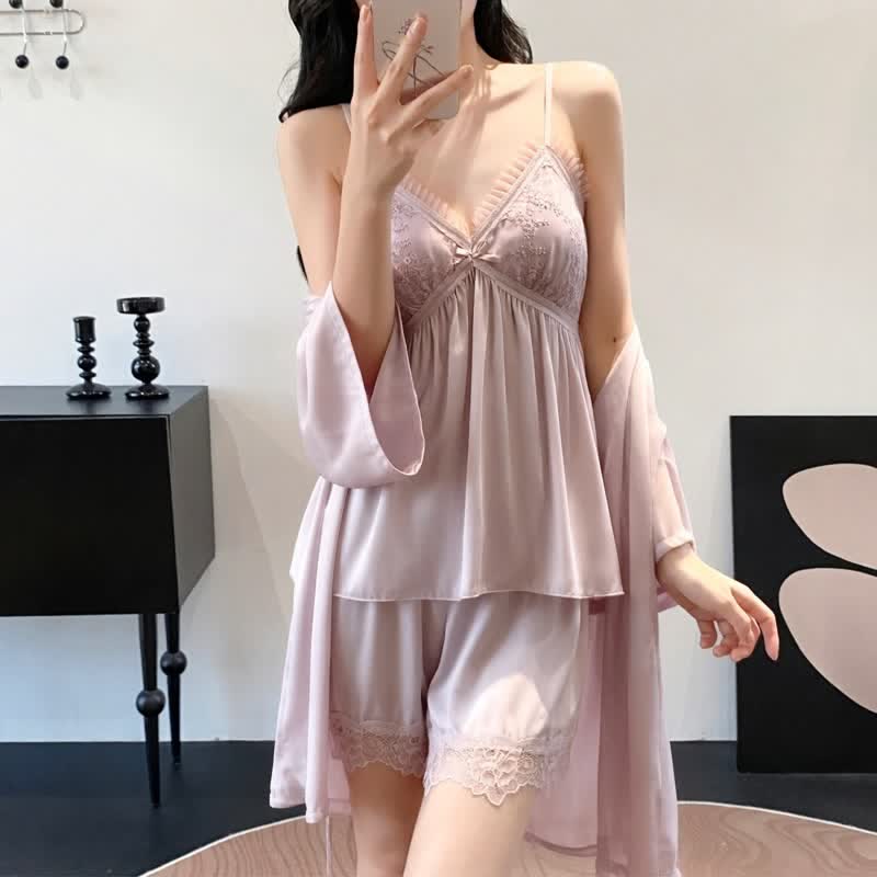 Elegant Lace Trim Loungewear Set - image 21