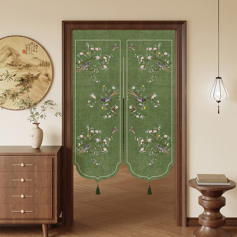 Floral Bird Room Divider Door Curtain - Green - 39"W x 55"L - image 0