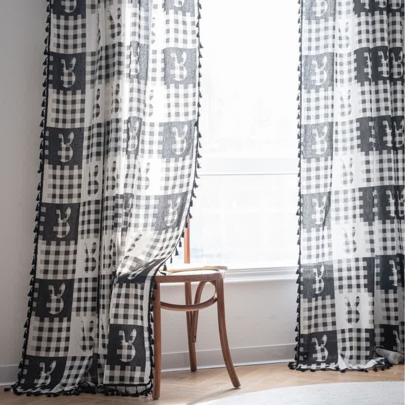 Rustic Bunny & Plaid Curtain with Tassel - image 1