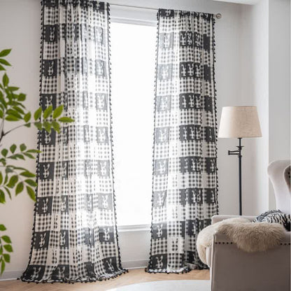 Rustic Bunny & Plaid Curtain with Tassel - Grommet - 59" x 118" - image 0