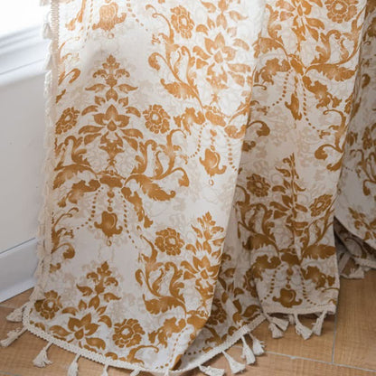 Vintage Yellow Pattern Curtain with Tassel - image 3