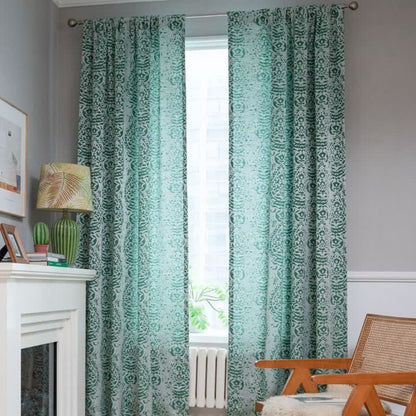 Vintage Style Water Drop Pattern Curtain - Green - Grommet - 52" x 118" - image 0