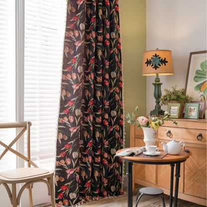 Tulip Floral Jacquard Curtain with Tassel - image 1