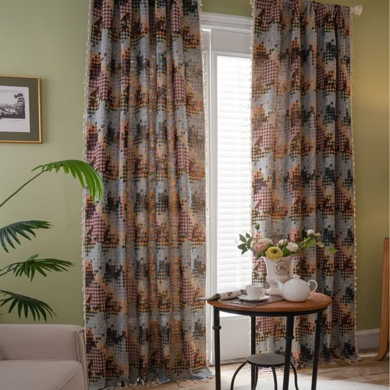 Colorful Houndstooth Jacquard Curtain with Tassel - Grommet - 59" x 118" - image 0