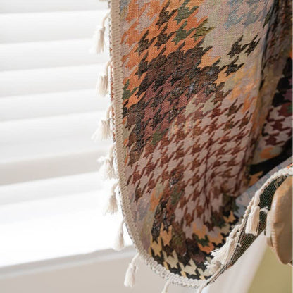 Colorful Houndstooth Jacquard Curtain with Tassel - image 2