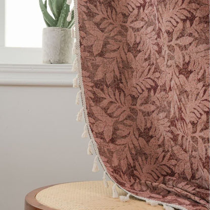 Vintage Leaf Jacquard Curtain with Tassel - image 3