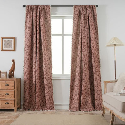 Vintage Leaf Jacquard Curtain with Tassel - image 0