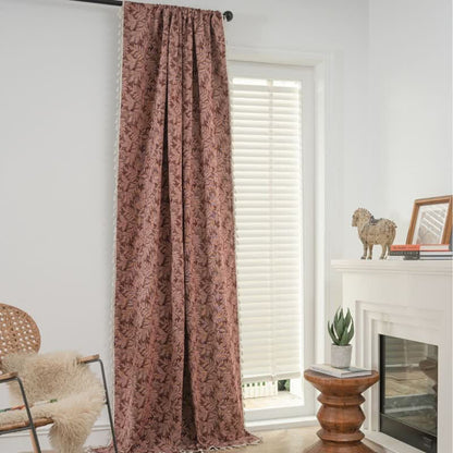 Vintage Leaf Jacquard Curtain with Tassel - image 2