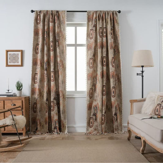 Tree Ring Jacquard Curtain with Tassel - Grommet - 59" x 118" - image 0