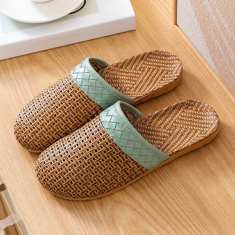 Natural Rattan Anti-Slip Indoor Slippers - Green - L - image 11