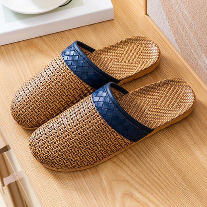 Natural Rattan Anti-Slip Indoor Slippers - Navy Blue - L - image 10