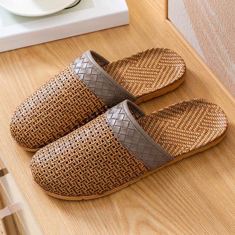Natural Rattan Anti-Slip Indoor Slippers - Gray - L - image 8