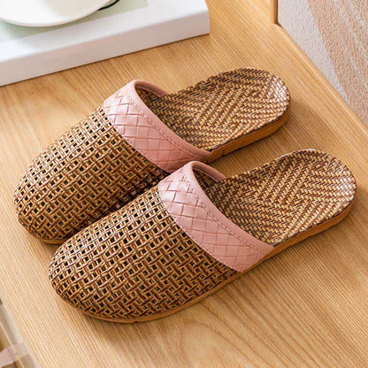 Natural Rattan Anti-Slip Indoor Slippers - Pink - L - image 4