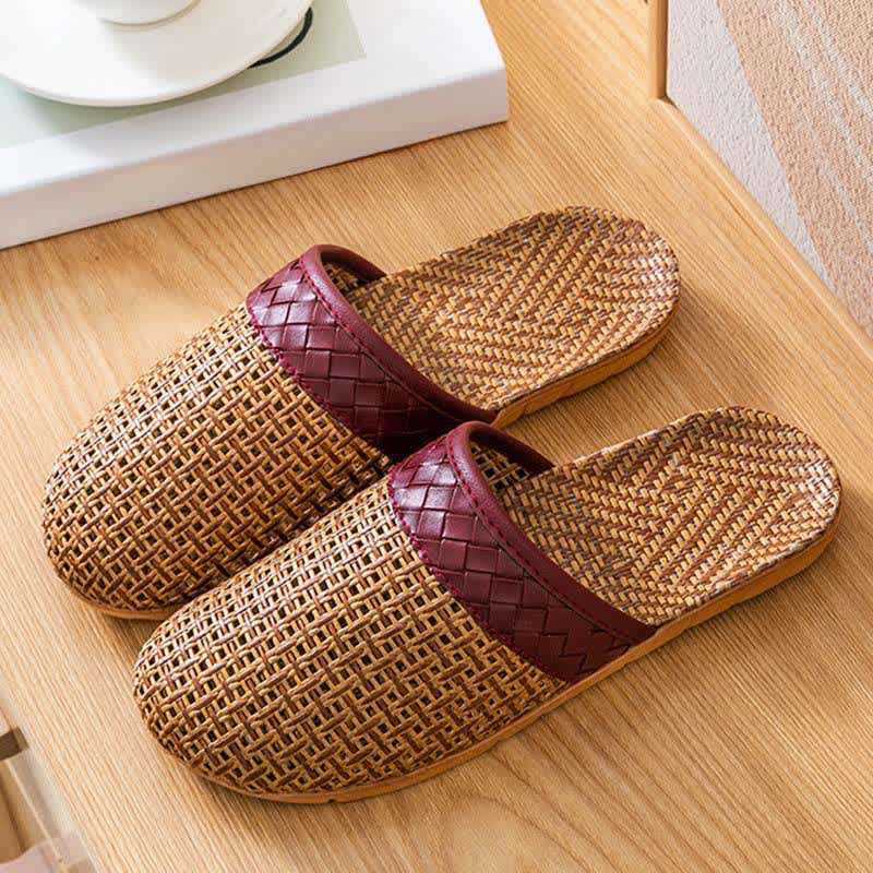 Natural Rattan Anti-Slip Indoor Slippers - Purple - L - image 9