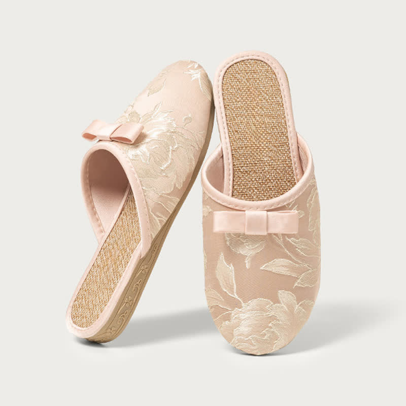 Embroidery Linen Slippers with Closed Toe - Pink - XL - image 10
