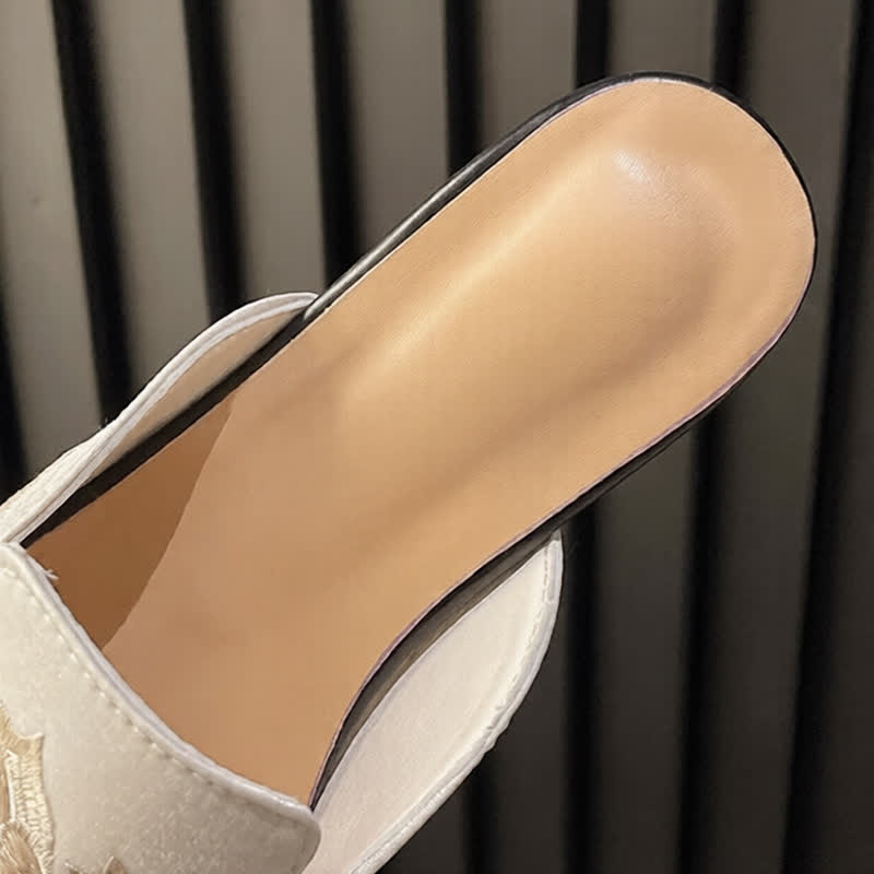 Elegant Floral Embroidery Pointed-Toe Mules - image 8
