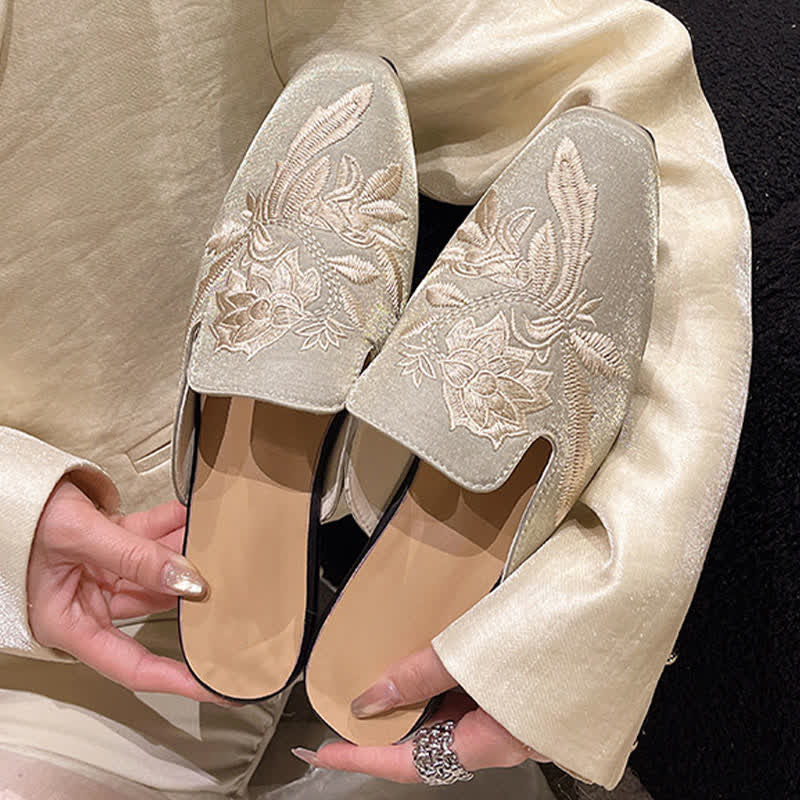 Elegant Floral Embroidery Pointed-Toe Mules - image 11