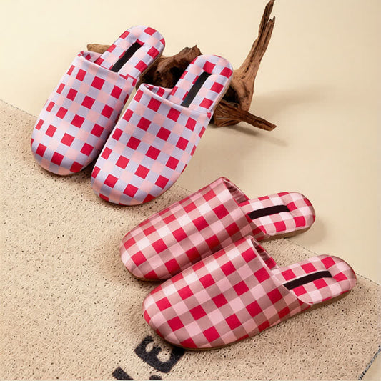 Breathable Satin-Touch Plaid House Shoes - image 0