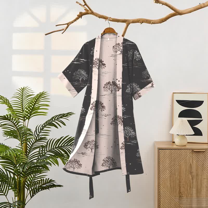 Unisex Charcoal Tree Cotton Kimono Robe - image 1