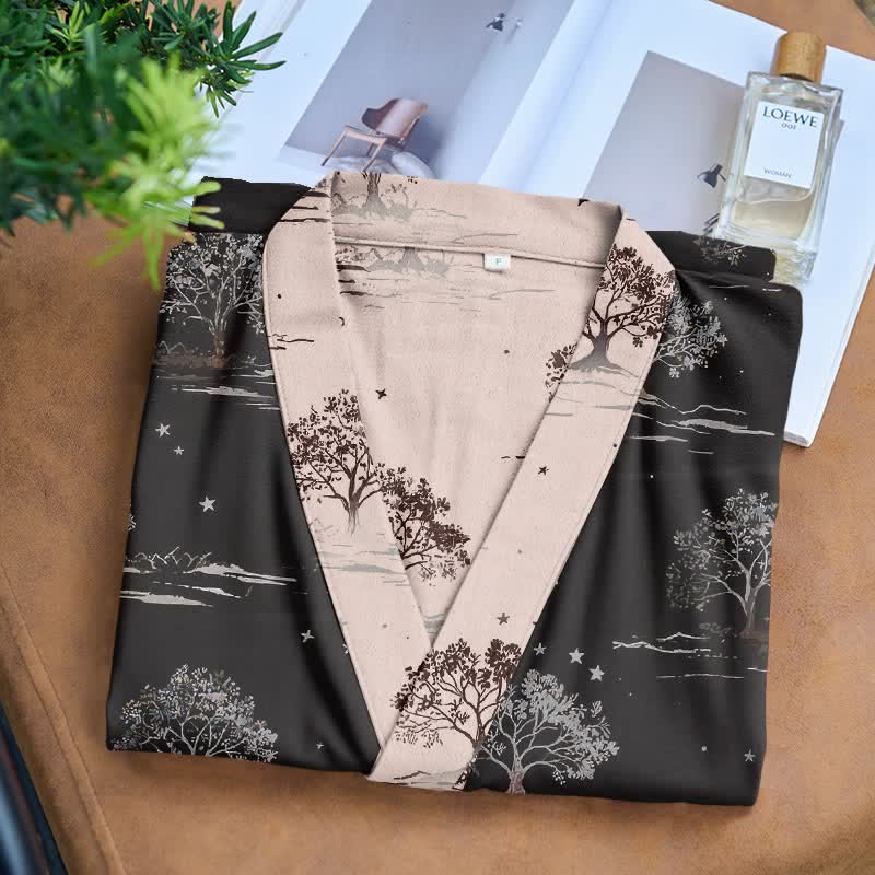 Unisex Charcoal Tree Cotton Kimono Robe - image 3