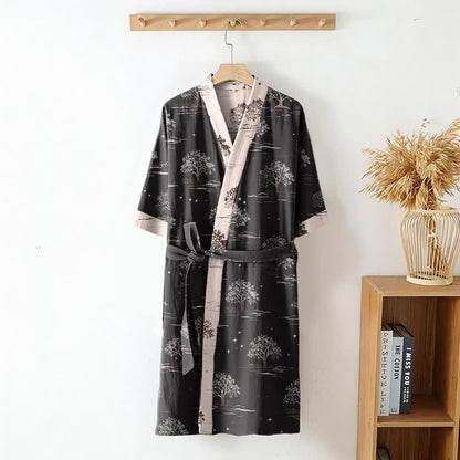 Unisex Charcoal Tree Cotton Kimono Robe - image 2