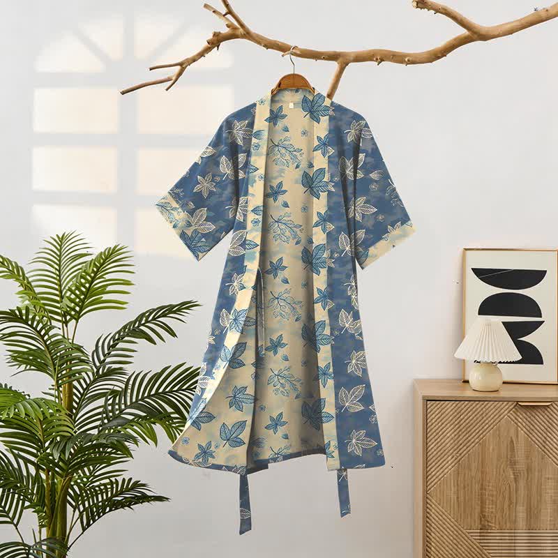 Unisex Maple Leaf Cotton Kimono Robe - image 1