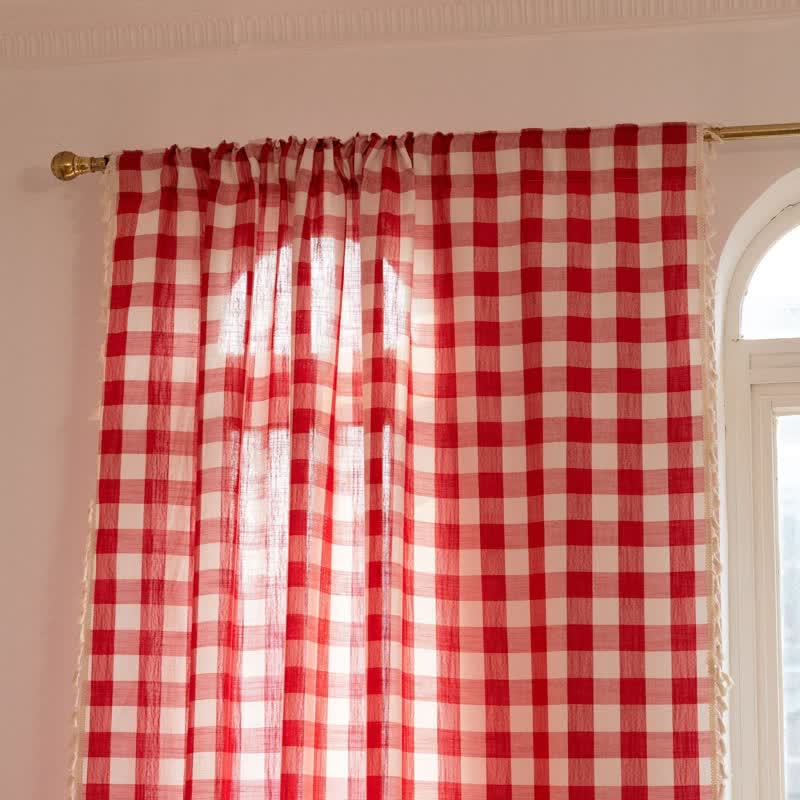 Country Style Grid Curtain with Tassels - image 28