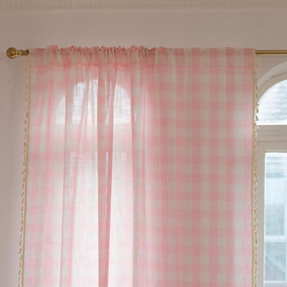 Country Style Grid Curtain with Tassels - image 3
