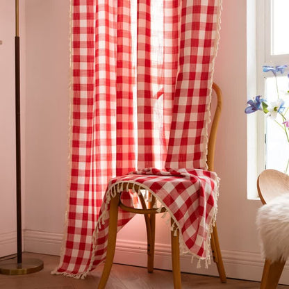 Country Style Grid Curtain with Tassels - image 25