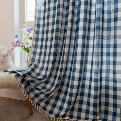Country Style Grid Curtain with Tassels - image 20